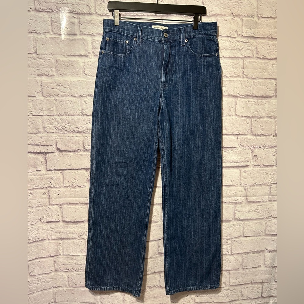 Abercrombie & Fitch The Loose High Rise Wide Leg Dark wash Pin Stripe Jeans